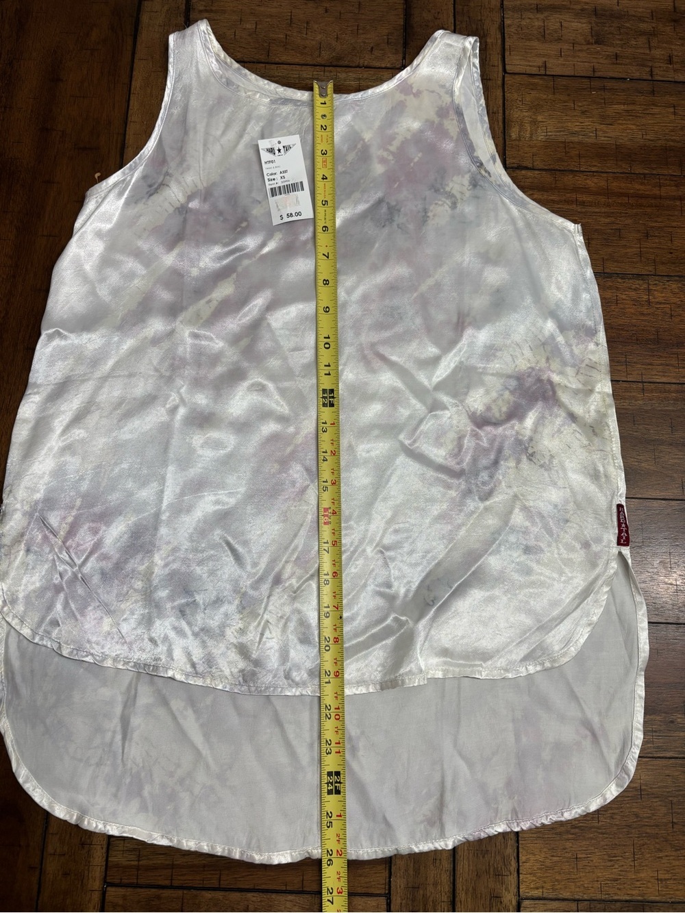 Hard Tail Satin Tie-Dye High-Low Tank Top — White & Lavender